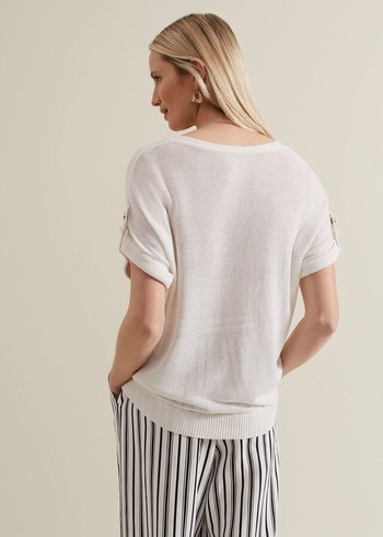 Phase Eight Laura Linen Metal Button Tab Knitwear White Canada | MWYZXA-105